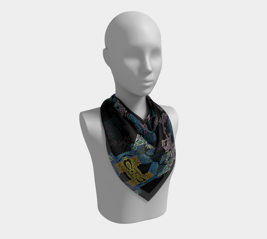 Foulard carré distingué aux motifs tribaux et abstraits